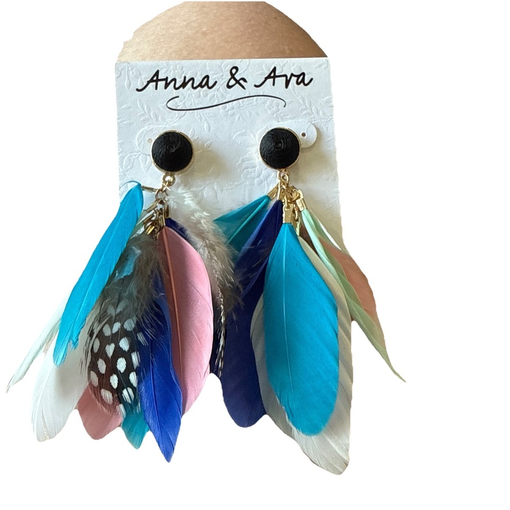 ANNA & AVA Multicolor Feathers‎ Earrings Retailed 40$ New E2-11
